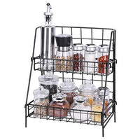 Kufox 2-Tier Spice Rack, Metal Wire Spice Organizer Shelf, Multifunctional Storage Organizer Rack for Kitchen, Pantry and Bathroom, Black