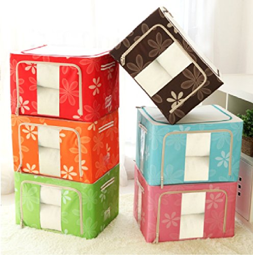 Smartwhiz Stackable Steel Frame Shelf Clothing Blanket Pillow Shoe Storage Box Holder Container Organizer See-through Window double zipper Folding Waterproof (22L) (Dark Blue)