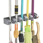 MODEAR Mop Broom Holder Wall Mounted Commercial Organizer Storage Rack 5 Position with 6 Hooks Holds Up to 11 Tools for Kitchen Garden and Garage,Laundry Offices(2 pack)