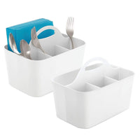 mDesign Plastic Cutlery Storage Organizer Caddy Bin - Tote with Handle - Kitchen Cabinet or Pantry - Basket Organizer for Forks, Knives, Spoons, Napkins - Indoor or Outdoor Use - 2 Pack, White