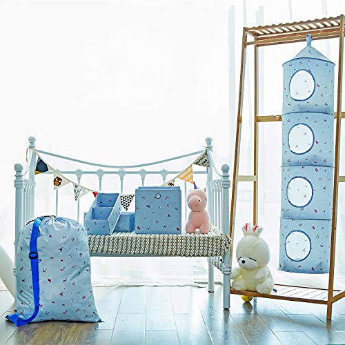 Storage for Toys, Caroeas Hanging Storage Set of 5 Hanging Cubby Organizer Safe for Baby Supplies Cute Laundry Bag for Kids Flexible Kids Storage Organizer for Toys,Gloves,Socks,Scarf in Nursery(Blue)