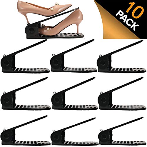 Shoe Slots Organizer, BASHUO Home Double Layer Shoe Slots Organizer-Space Saver Rack Holder for Shoes Adjustable Space Saver Storage Rack Holder(10-Pack Black)