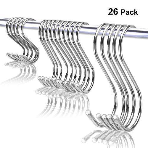 Exclusive 26 pack s hooks stainless steel s hanging hooks heavy duty s hanger hooks x large 4 8 large 3 5 small 2 5 metal kitchen pot rack hooks closet hooks for hanging pot pan cups plants bags jeans