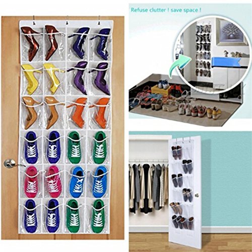 UNKE Shoe Organizer Over the Door 24 -Pocket Hanging Shoe Rack Door Shelf Hanger Holder Storage Bag