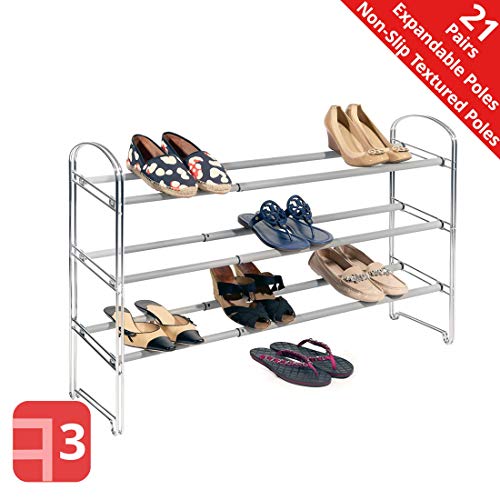 Seville Classics SHE15996B Shoe Rack, 3-Tier Adjustable