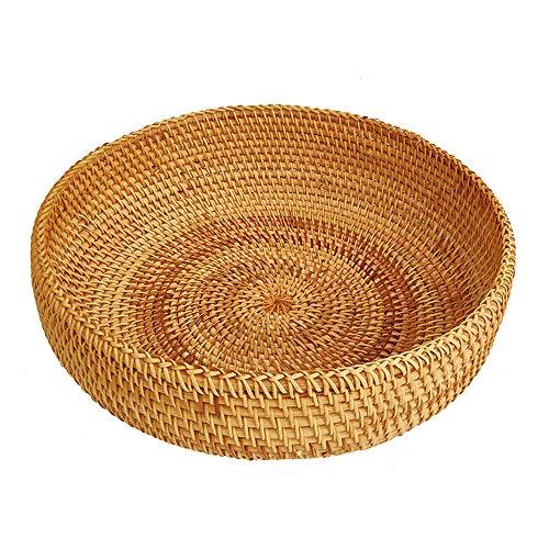 Round Rattan Decorative Fruit Tray Drinks Serving Plate Tea Port Organizer Candy Container For Home Office Coffee Countertop (M-27cm)