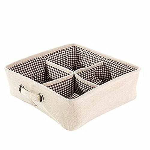 Yiuswoy Cotton Linen Drawer Organizer Divider Closet Organizer Drawers for Underwear, Bras, Socks, Ties, Scarves - 4 Cell & Khaki