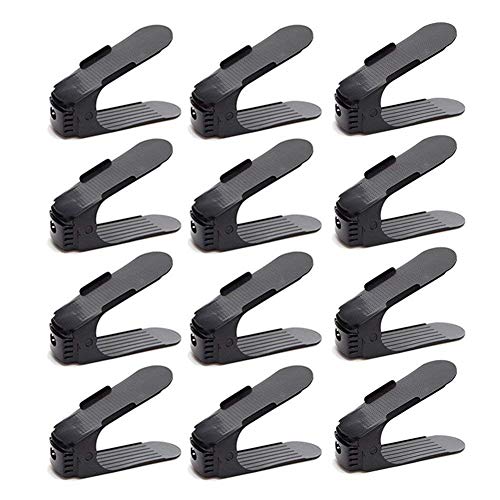 TOOGOO Adjustable Shoe Organizer-Shoe Slot Space Saver Rack Holder (12 Pcs-Black)