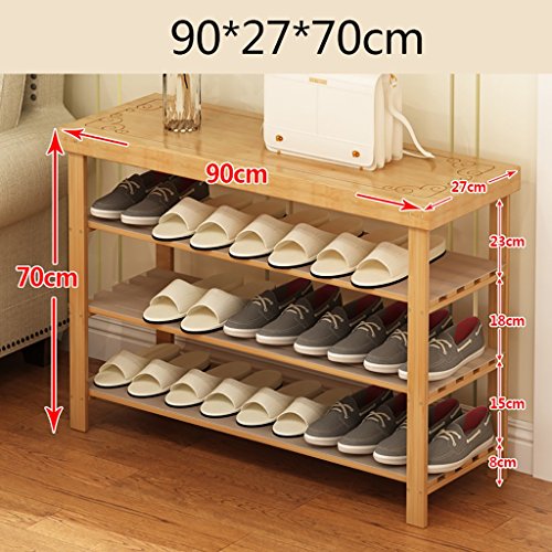 SH-xiejia 3-Tier Natural Bamboo Wooden Simple Carved Stool Shoe Rack Shelf Holder Storage Organizer for Hallway Bathroom Living Room (Size : 90CM)