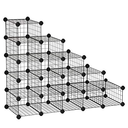 SONGMICS 5-Tier Shoe Rack, Space-Saving 15-Pair Metal Shoe Organizer Units, Modular Cube Storage, Ideal for Entryway Hallway Bathroom Living Room, 44.5 L x 14.2 W x 34.6 H Inches, Black ULPI44HS