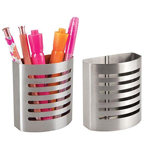 iDesign Forma Magnetic Modern Pen and Pencil Holder, Metal Writing Utensil Storage Organizer for Kitchen, Locker, Home, or Office, Set of 2, Stainless Steel