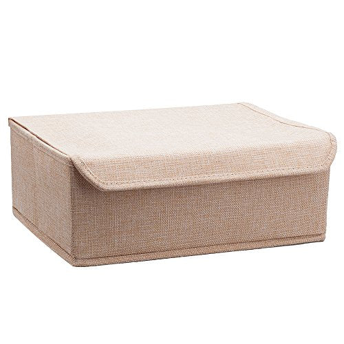 ALYER Collapsible Drawer Organizer,Underwear Drawer Divider for Socks Panties Bras Ties Clothing,Sturdy Closet Storage Divider with Lid(Beige)