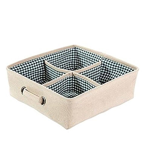 Yiuswoy Cotton Linen Drawer Organizer Divider Closet Organizer Drawers for Underwear, Bras, Socks, Ties, Scarves - 4 Cell & Green