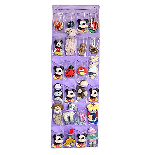 Uphome Clear Over The Door Shoe Organizer/Storage Rack - Space-Saving Hanging PEVA 24-Pocket Organizer Bag with Free Hooks,Purple