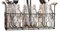 Set of 3 Clear Glass Mason Jars in Wire Tray with Wooden Handles, Flatware Caddy Organizer Set for Home & Parties
