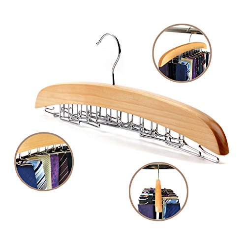 Dbao Pro Tie Rack for Closet,Premium Natural Wooden Tie Hanger Organizer with 24 Rotatable Swivel Metal Stainless Steel Hook,for Men Women Scarf Tie Belt Versatility Rack Organizer Hanger.