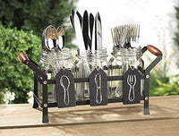 HC Classic Mason Jar Flatware in Caddy with Handles and Chalkboard Signs