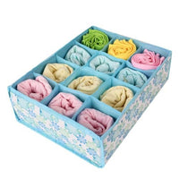 12 Grid Storage Box Bag Non-Woven Fabric Folding Case For Bra Socks Underwear organizer for cloth print storage - Blue Color