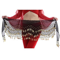 Belly Dance Hip Scarf Black Skirt Belt with 128 Coins