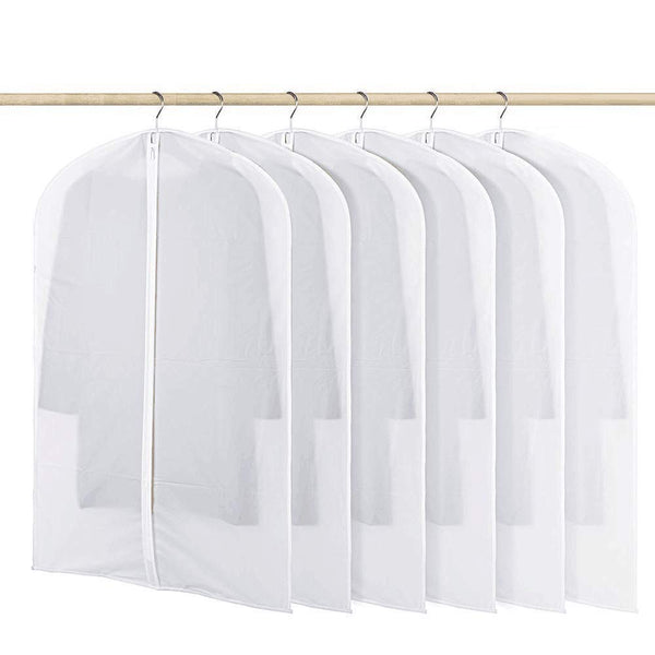 HOMMINI Pack of 6 Hanging PEVA Garment Bags Lightweight, Full Clear Zipper Suit Bag for Closet Storage or Travel Clothes Cover, Dust Cover(47'' x 24'') (L)