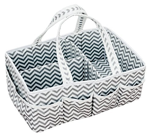 SARVOND Baby Diaper Caddy Organizer w/10 Side Pockets & Strong Handles. Trendy Chevron Tote for Boys & Girls, Shower Gift Basket, Easy for Travel & Nursery Changing Tables, Portable Organizing Caddie