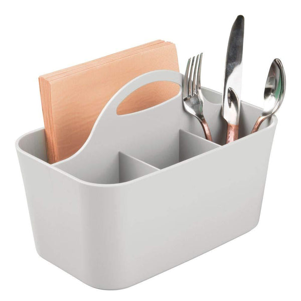 mDesign Plastic Cutlery Storage Organizer Caddy Bin - Tote with Handle - Kitchen Cabinet or Pantry - Basket Organizer for Forks, Knives, Spoons, Napkins - Indoor or Outdoor Use