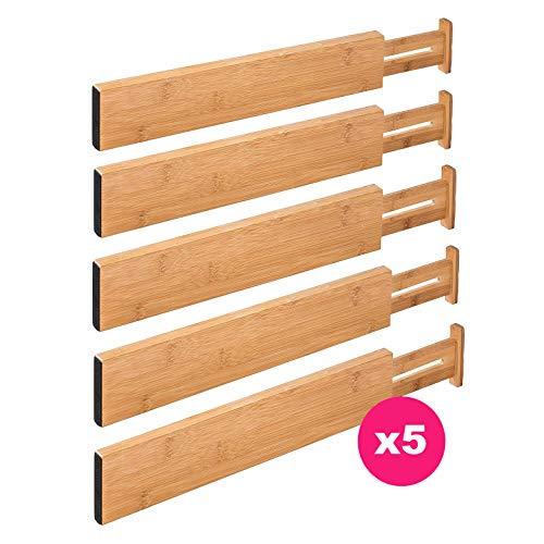 RAPTUROUS Bamboo Drawer Dividers – Pack Of 5 Expandable Drawer Organizers With Anti-Scratch Foam Edges – Adjustable Drawer Organization Separators For Kitchen, Bedroom, Baby Drawer, Bathroom and Desk