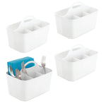 mDesign Plastic Cutlery Storage Organizer Caddy Bin - Tote with Handle - Kitchen Cabinet or Pantry - Basket Organizer for Forks, Knives, Spoons, Napkins - Indoor or Outdoor Use - 4 Pack, White