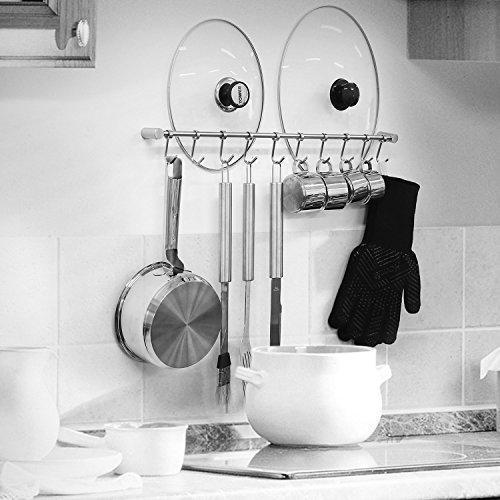 Squelo Kitchen Rail Rack Wall Mounted Utensil Hanging Rack Stainless Steel Hanger Hooks for Kitchen Tools, Pot, Towel - adtwixt