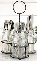 Home Essentials & Beyond Mason Jar Flatware Silverware Kitchen Utensil Dinnerware Tableware Holder Caddy in Wire Basket Ideal for Kitchen, Dining, Entertaining, Tailgating, Picnics Set of 3