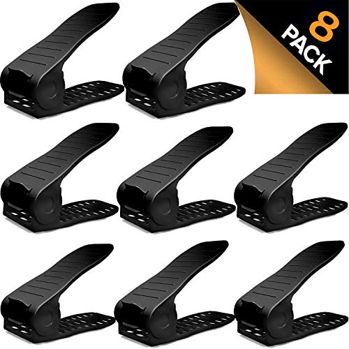 BASHUO Shoe Slots Organizer, Home Double Layer Shoe Slots Organizer-Space Saver Rack Holder for Shoes Adjustable Space Saver Storage Rack Holder(8-Pack Black)