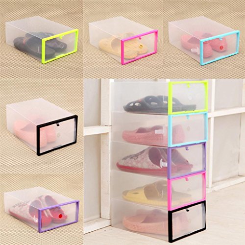 DZT1968 Foldable Stackable Clear Plastic Drawer Case Organizer Box Holder Shoe Storage random color
