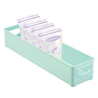 mDesign Plastic Storage Organizer Bin for Kitchen Cabinet, Pantry, Refrigerator, Countertop - BPA Free - Breast Milk, Bottles, Sippy Cups, Kids/Toddlers Food Pouches, Baby Food Jars - Mint Green
