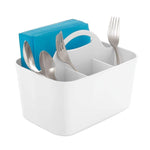mDesign Plastic Cutlery Storage Organizer Caddy Bin - Tote with Handle - Kitchen Cabinet or Pantry - Basket Organizer for Forks, Knives, Spoons, Napkins - Indoor or Outdoor Use - White