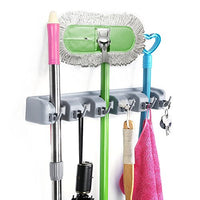 CONRUSER Mop and Broom Holder, Multipurpose Wall Mounted Organizer Tool Storage Systems, Ideal Broom Hanger for Kitchen Garden Garage and Warehouse?5 Position 6 Hooks, Gray?
