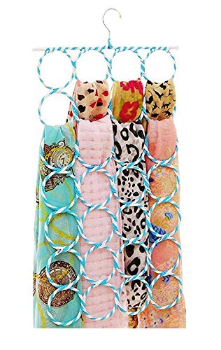 EZ Scarf Scarf Hanger White Closet Organizer w Tying Guide eBook. 28 Loop Holder for Scarves and Ties(Blue Mix Yellow)