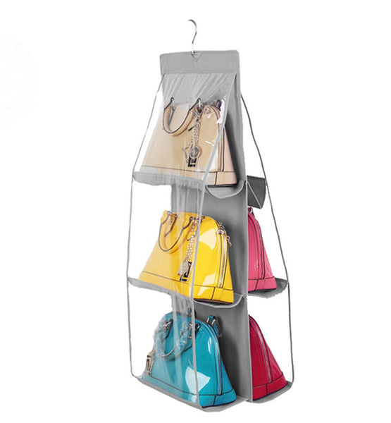 Vercord 6-Pocket Hanging Purse Handbag Tote Storage Holder Organizer Dust-proof Closet Wardrobe Hatstand Space Saver, Grey