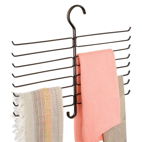 mDesign Metal Closet Rod Hanging Accessory Storage Organizer Rack for Scarves, Ties, Yoga Pants, Leggings, Tank Tops - Snag Free, Geometric Design, 16 Arms/1 Hook - 2 Pack - Bronze