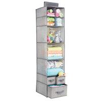 mDesign Soft Fabric Over Closet Rod Hanging Storage Organizer with 7 Shelves and 3 Removable Drawers for Child/Kids Room or Nursery - Textured Print - Gray