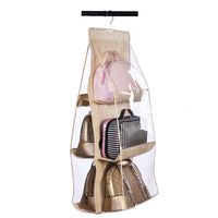 Cheap vercord 6 pocket hanging purse handbag tote storage holder organizer dust proof closet wardrobe hatstand space saver beige
