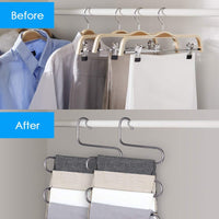 FFHL Pants Hangers S Type,5 Layers Non Slip with Silicone Stainless Steel Rack, for Dress,Jeans, Slacks, Towels, Scarfs, Ties Multi Clothes Cascading, 80% Space Saver,(14.17 x 14.96ins)(4 Pack)