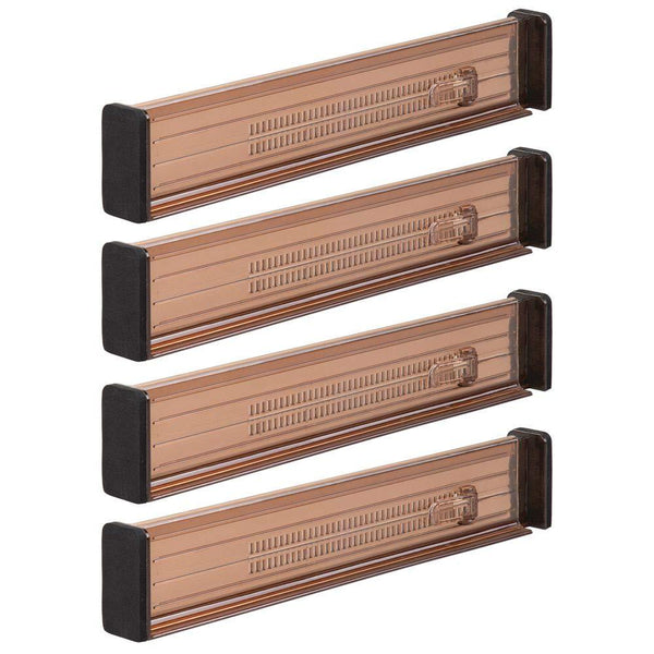 mDesign Adjustable, Expandable Drawer Organizer/Divider - Foam Ends, Strong Secure Hold, Locks in Place - for Bedroom, Bathroom, Closet, Office, Kitchen Storage - 2.5" High, 4 Pack - Sand Brown