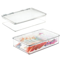mDesign Stackable Kitchen Pantry Cabinet or Refrigerator Storage Organizers, Attached Hinged Lids - Compact Bins for Pantry, Refrigerator, Freezer - BPA Free, Food Safe - Pack of 2, Clear