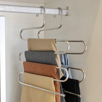 Pants Hangers DEXING S-type Multi-Purpose Stainless Steel Magic Space Saving Hangers Clothes Organizer for Trousers Towels Ties and Scarfs (5 Pcs)