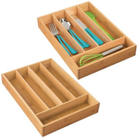 mDesign Bamboo 5 Compartment Kitchen Cabinet Drawer Organizer Tray, Eco-Friendly - Divided Sections for Silverware, Cutlery, Knives, Forks, Spoons, Utensils, Gadgets - 2 Pack - Natural Wood Finish
