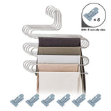 HonTop 5 Pack S-Type Multi-Purpose Pants Hangers Rack Stainless Steel Magic for Hanging Trousers Jeans Scarf Tie Clothes,Space Saving Storage Rack 5 Layers (5PCS)