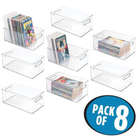 Cheap mdesign plastic home storage organizer container bin with handles for closets cabinets shelves hold dvds video games head sets controllers comics movies 14 5 long 8 pack clear