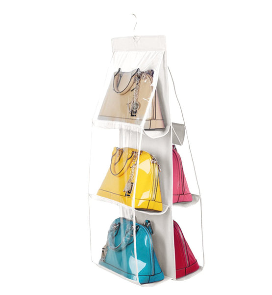 Vercord 6-Pocket Hanging Purse Handbag Tote Storage Holder Organizer Dust-proof Closet Wardrobe Hatstand Space Saver, White