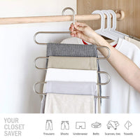 Larnn 6 Pack S-Shape Stainless Steel Hanger with 5 Layers Storage Rack for Clothes