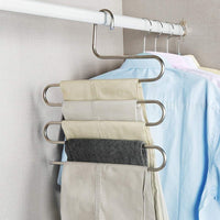 Kitchen syidinzn pants hangers rack holder stand shelf organizer stainless steel s shape multi purpose hangers storage rack for clothes pants jeans trousers scarfs ties towels closet